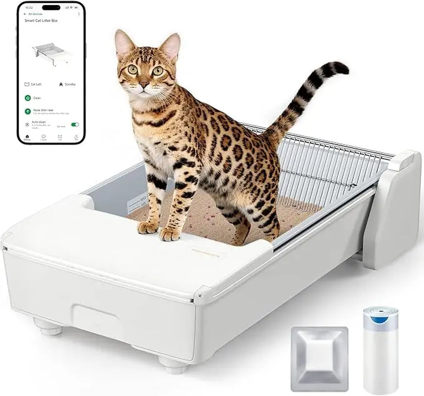 Meowant SC03 Smart Automatic Self-Cleaning Litter Box - X-Large White, 3-Motor System, Dual Rake, Anti-Pinch Tech, Wi-Fi Control, Clumping Litter Odor Control, Home Style for Multiple Cats, Smart Litter Box, Automatic Litter Box