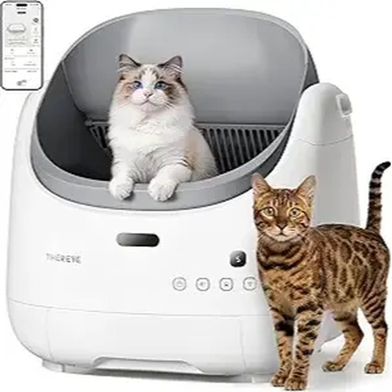 Thereye Open-Top Self-Cleaning Cat Litter Box with App Control Wifi Odor-Free Waste Disposal Includes Trash Bags 10L Capacity for Kittens Weighing from 3 to 30 Pounds.#Summervibes #Petlovers