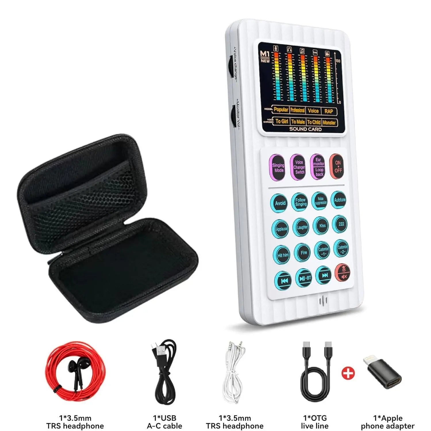 Handheld Live Sound Card Smart Podacsting Audio Mixer/Console, Outdoor Portable Live Streaming,With Smartphone Bluetooth Live Sound Card Kit with Microphone/Headphones Multi-Function Voice Changer Singing, Recording,Gaming,Youtube,Live Broadcast