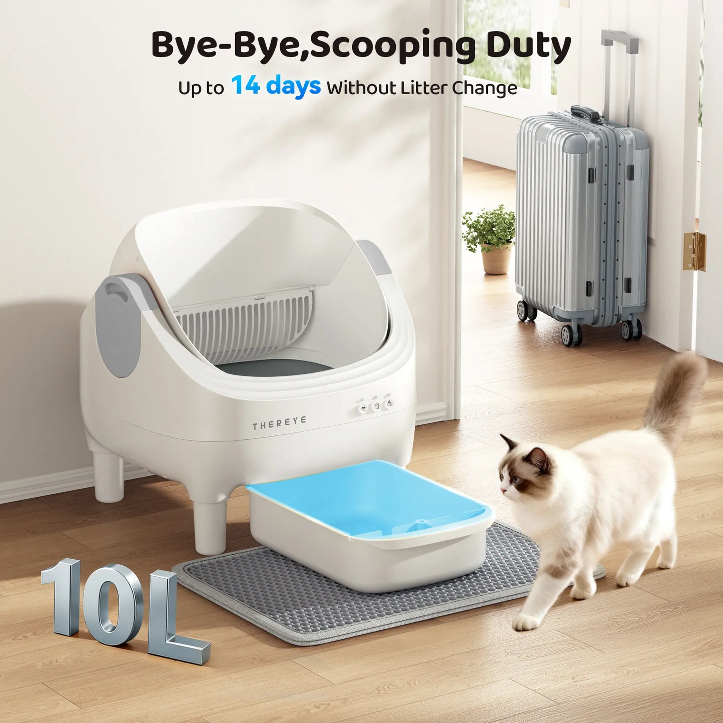 Thereye Open-Top Self-Cleaning Cat Litter Box with App Control Wifi Odor-Free Waste Disposal Includes Trash Bags 10L Capacity for Kittens Weighing from 3 to 30 Pounds.#Summervibes #Petlovers