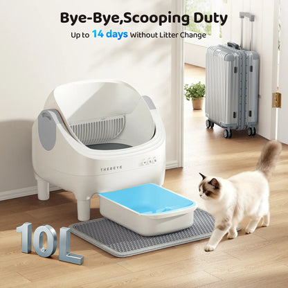Thereye Open-Top Self-Cleaning Cat Litter Box with App Control Wifi Odor-Free Waste Disposal Includes Trash Bags 10L Capacity for Kittens Weighing from 3 to 30 Pounds.#Summervibes #Petlovers
