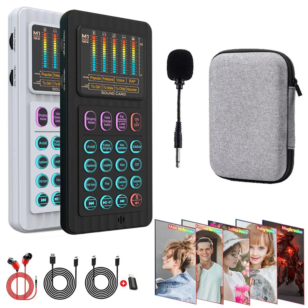 Handheld Live Sound Card Smart Podacsting Audio Mixer/Console, Outdoor Portable Live Streaming,With Smartphone Bluetooth Live Sound Card Kit with Microphone/Headphones Multi-Function Voice Changer Singing, Recording,Gaming,Youtube,Live Broadcast
