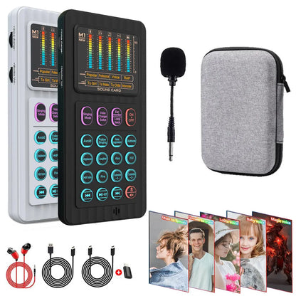 Handheld Live Sound Card Smart Podacsting Audio Mixer/Console, Outdoor Portable Live Streaming,With Smartphone Bluetooth Live Sound Card Kit with Microphone/Headphones Multi-Function Voice Changer Singing, Recording,Gaming,Youtube,Live Broadcast