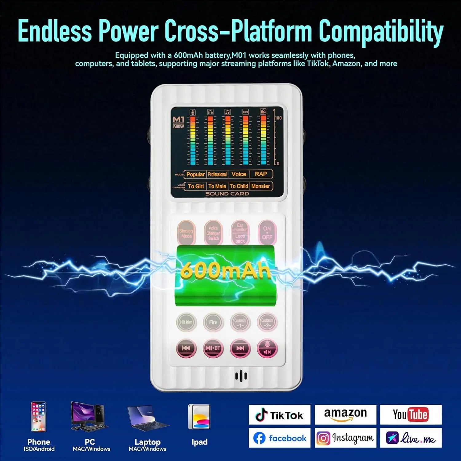 Handheld Live Sound Card Smart Podacsting Audio Mixer/Console, Outdoor Portable Live Streaming,With Smartphone Bluetooth Live Sound Card Kit with Microphone/Headphones Multi-Function Voice Changer Singing, Recording,Gaming,Youtube,Live Broadcast