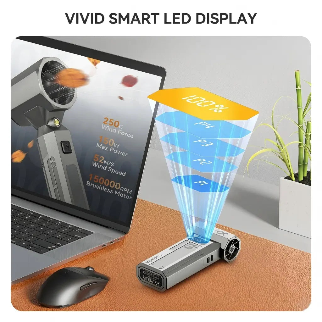 YOYOTO Z1 Compressed Air Duster, 150000RPM Electric Air Duster with LED Display & Brushless Motor, 4-Gear Air Blower Rechargeable with LED Light, Cordless Turbo Fan for Computer, Keyboard, Car, Balloon Inflation, Home & Outdoor Inflatable Applications