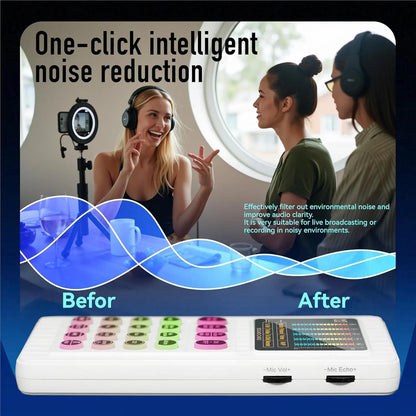 Handheld Live Sound Card Smart Podacsting Audio Mixer/Console, Outdoor Portable Live Streaming,With Smartphone Bluetooth Live Sound Card Kit with Microphone/Headphones Multi-Function Voice Changer Singing, Recording,Gaming,Youtube,Live Broadcast