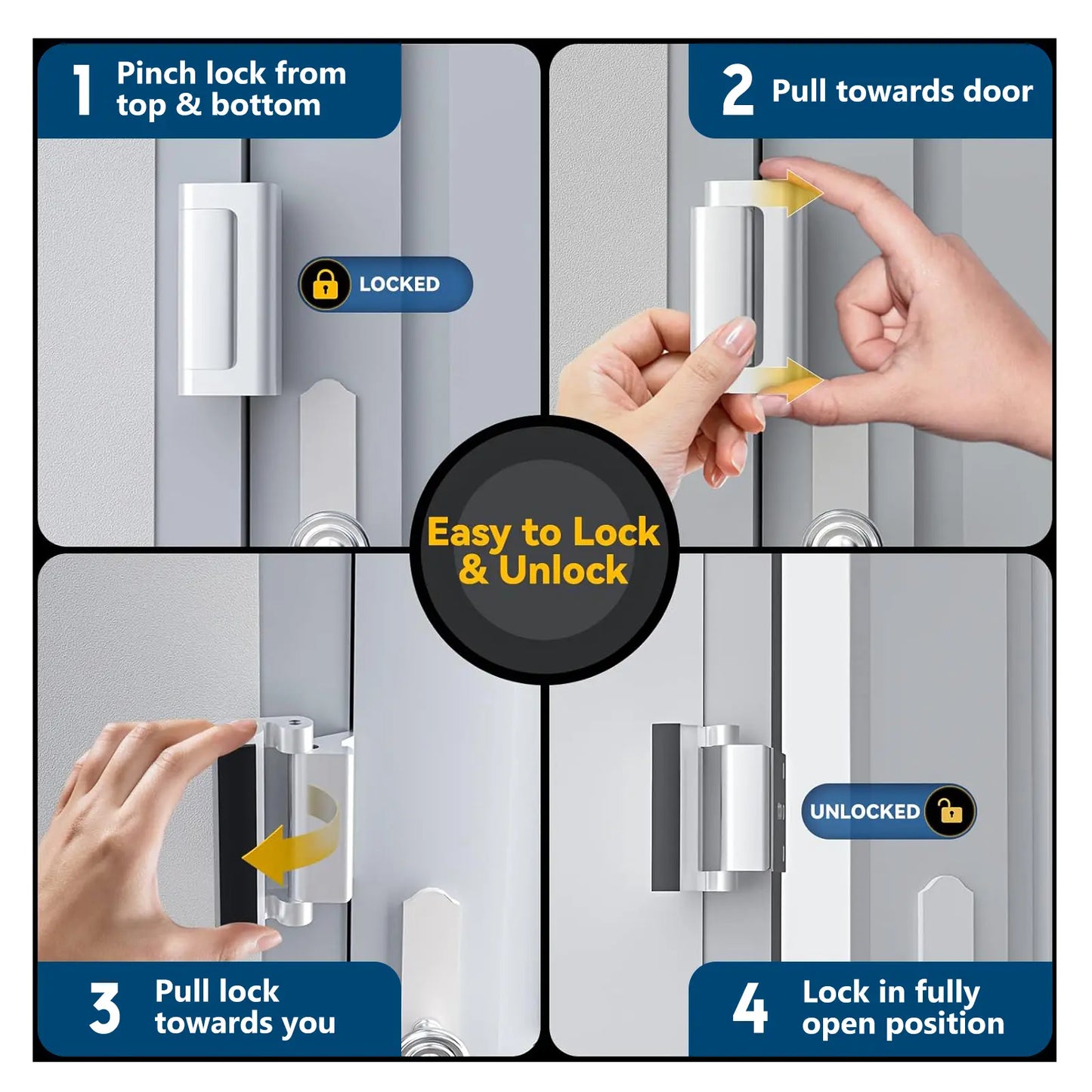 Aluminum Alloy 2-Pack Security Door Locks - Choose White/Black/Silver - Heavy-Duty Protection with Easy Installation & Universal Swing for Any Home/Apartment