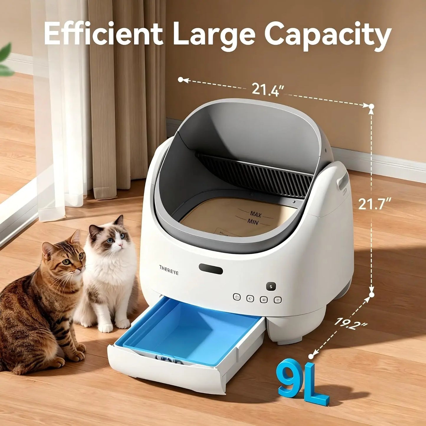Thereye Open-Top Self-Cleaning Cat Litter Box with App Control Wifi Odor-Free Waste Disposal Includes Trash Bags 10L Capacity for Kittens Weighing from 3 to 30 Pounds.#Summervibes #Petlovers