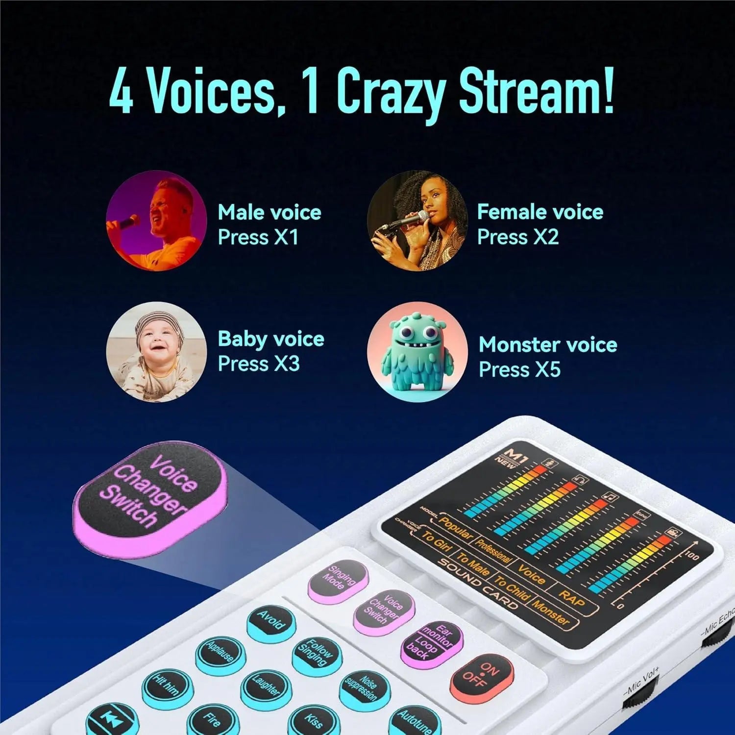 Handheld Live Sound Card Smart Podacsting Audio Mixer/Console, Outdoor Portable Live Streaming,With Smartphone Bluetooth Live Sound Card Kit with Microphone/Headphones Multi-Function Voice Changer Singing, Recording,Gaming,Youtube,Live Broadcast