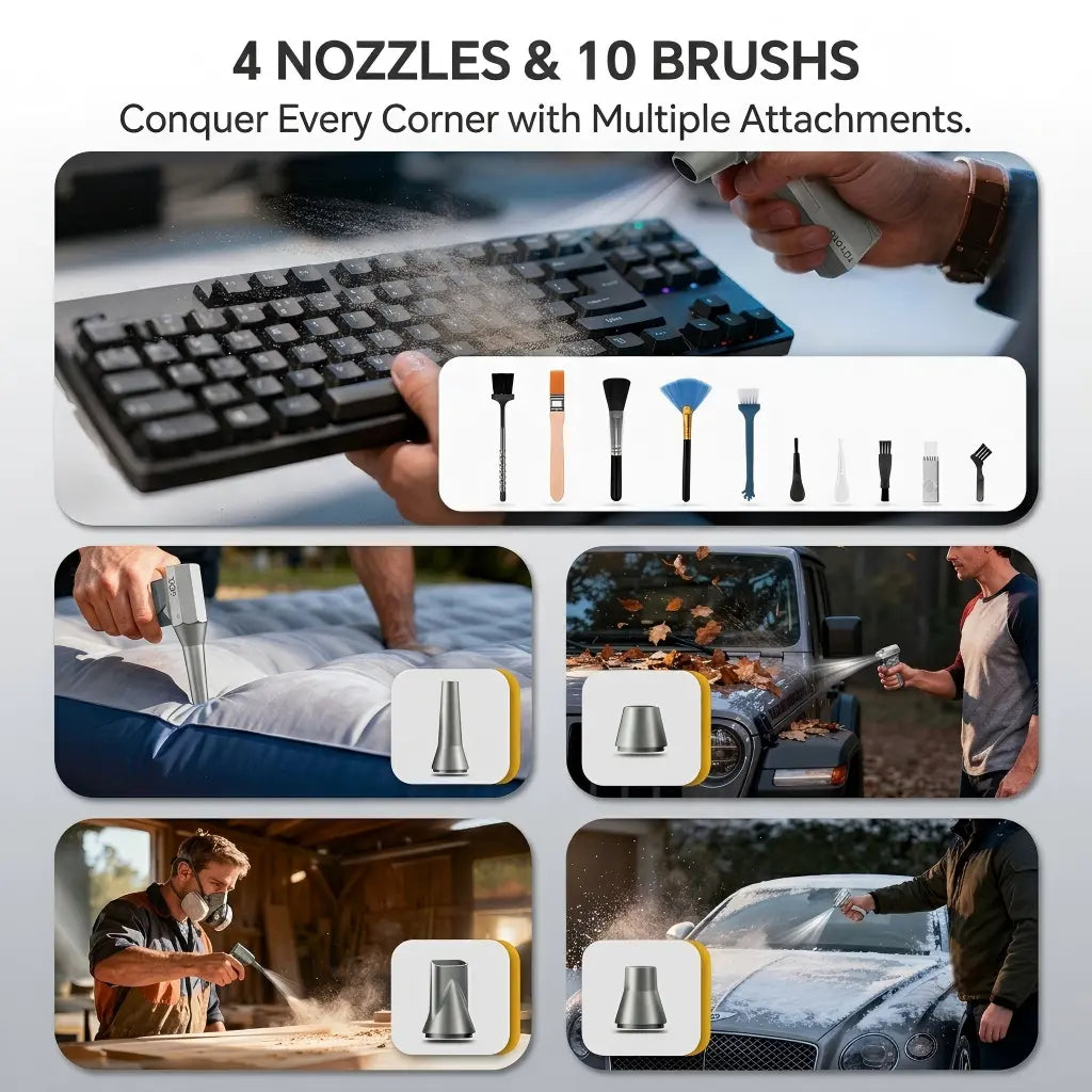 YOYOTO Z1 Compressed Air Duster, 150000RPM Electric Air Duster with LED Display & Brushless Motor, 4-Gear Air Blower Rechargeable with LED Light, Cordless Turbo Fan for Computer, Keyboard, Car, Balloon Inflation, Home & Outdoor Inflatable Applications