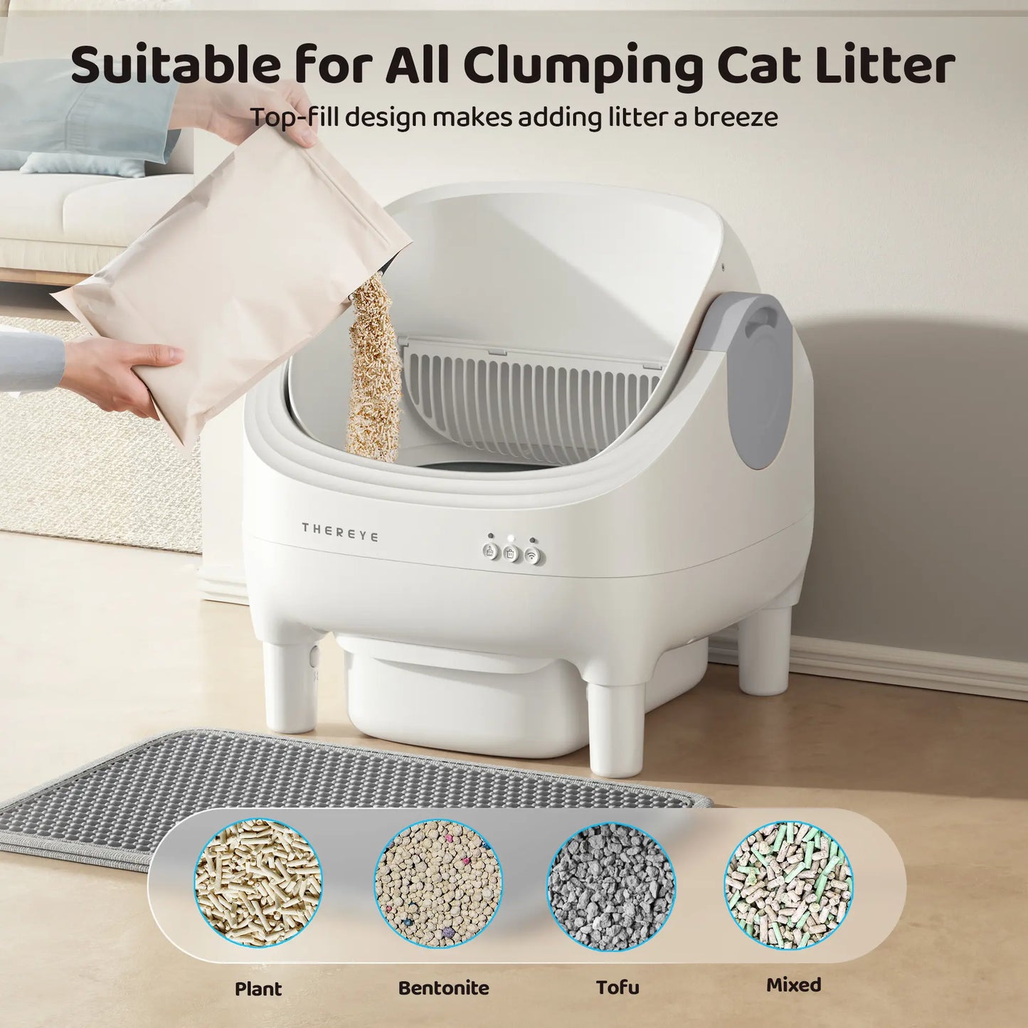 Thereye Open-Top Self-Cleaning Cat Litter Box with App Control Wifi Odor-Free Waste Disposal Includes Trash Bags 10L Capacity for Kittens Weighing from 3 to 30 Pounds.#Summervibes #Petlovers