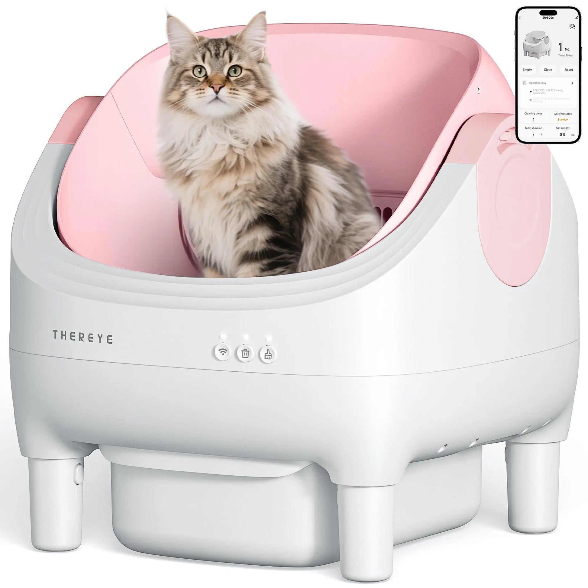 Thereye Open-Top Self-Cleaning Cat Litter Box with App Control Wifi Odor-Free Waste Disposal Includes Trash Bags 10L Capacity for Kittens Weighing from 3 to 30 Pounds.#Summervibes #Petlovers
