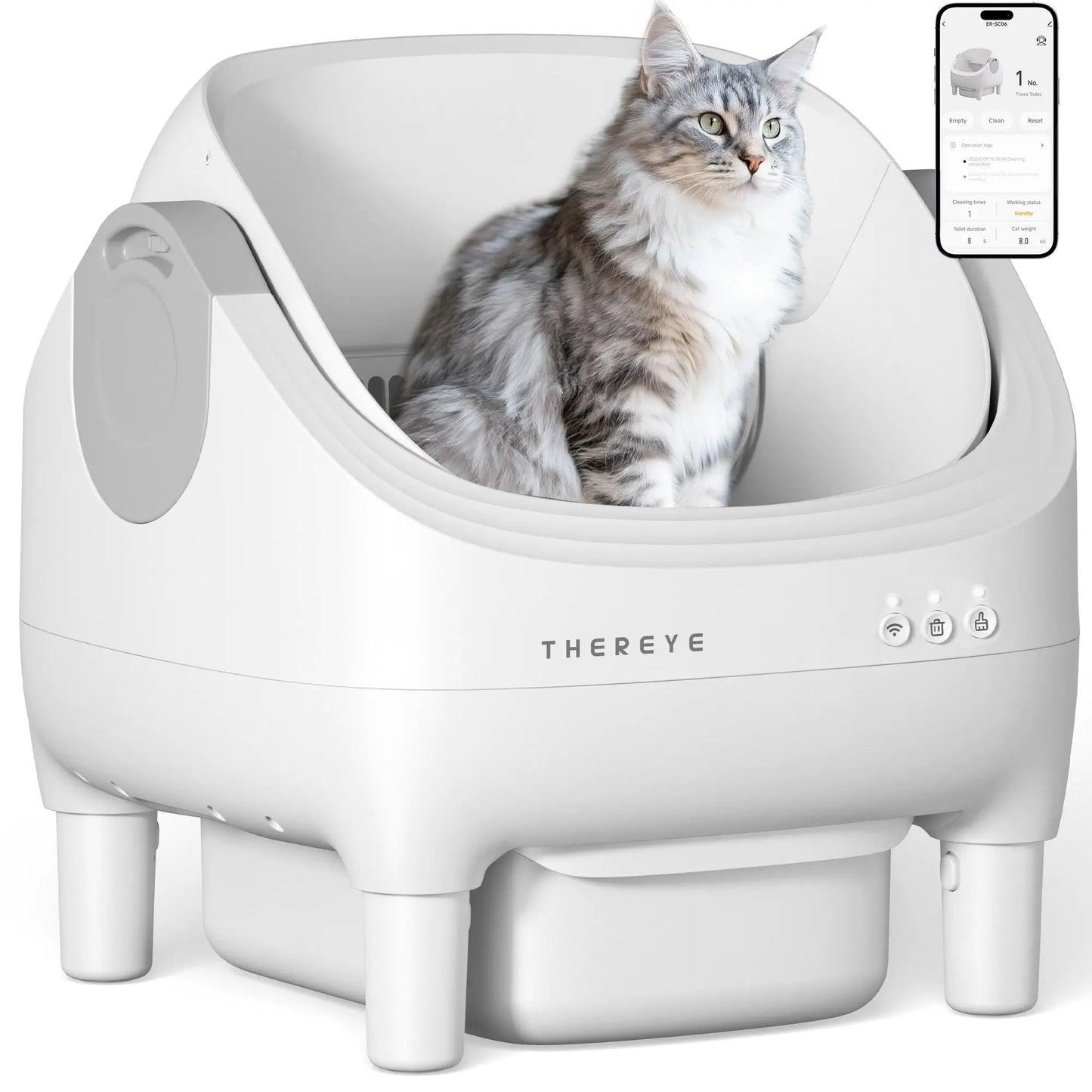 Thereye Open-Top Self-Cleaning Cat Litter Box with App Control Wifi Odor-Free Waste Disposal Includes Trash Bags 10L Capacity for Kittens Weighing from 3 to 30 Pounds.#Summervibes #Petlovers