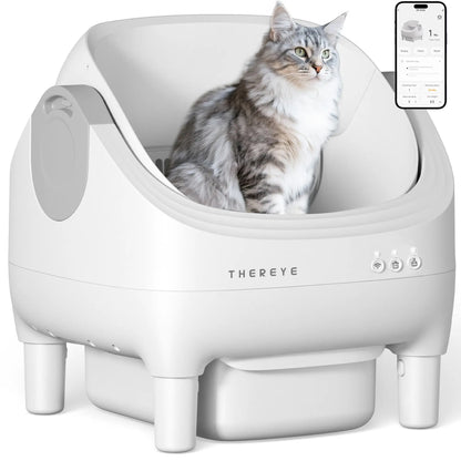 Thereye Open-Top Self-Cleaning Cat Litter Box with App Control Wifi Odor-Free Waste Disposal Includes Trash Bags 10L Capacity for Kittens Weighing from 3 to 30 Pounds.#Summervibes #Petlovers