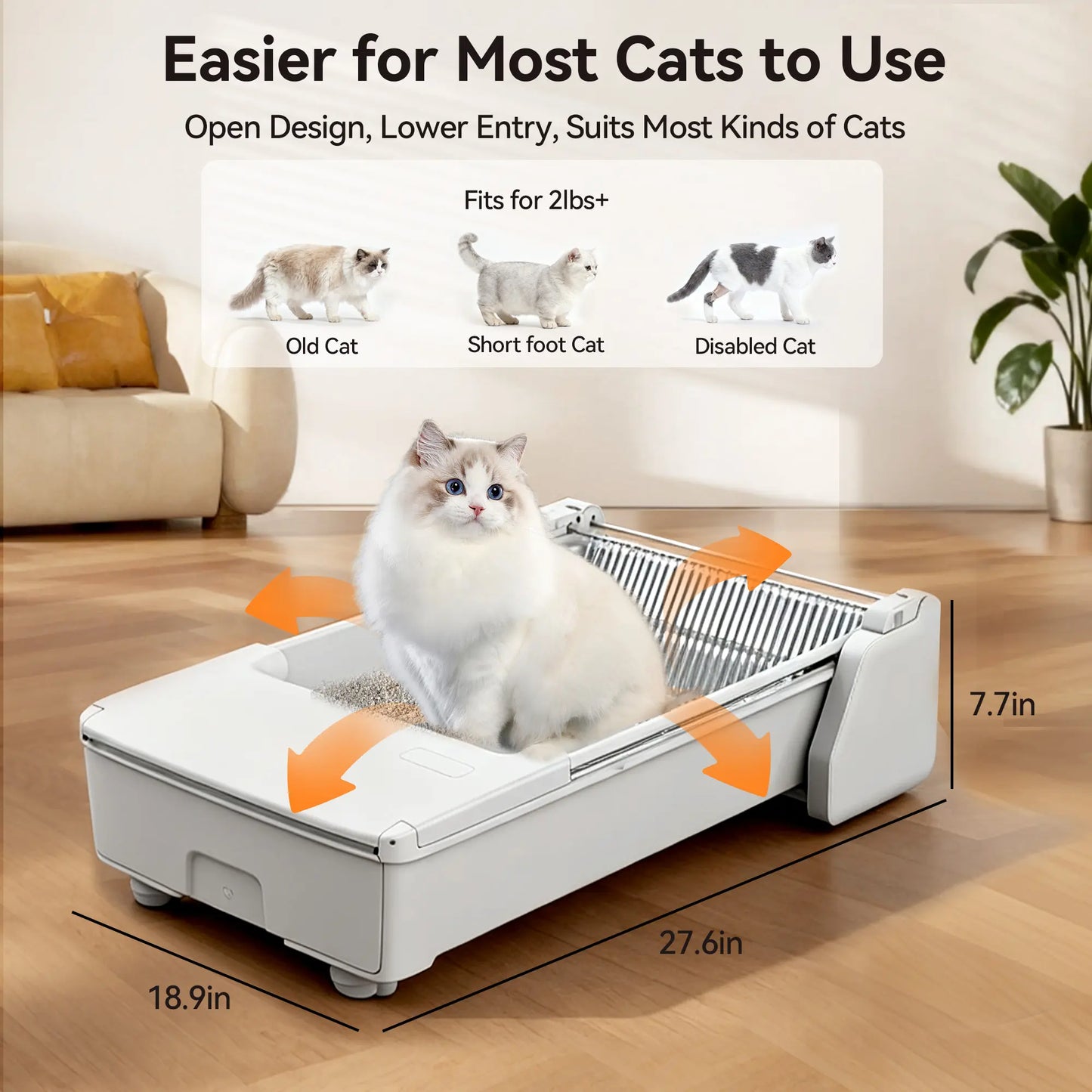 Meowant SC03 Smart Automatic Self-Cleaning Litter Box - X-Large White, 3-Motor System, Dual Rake, Anti-Pinch Tech, Wi-Fi Control, Clumping Litter Odor Control, Home Style for Multiple Cats, Smart Litter Box, Automatic Litter Box
