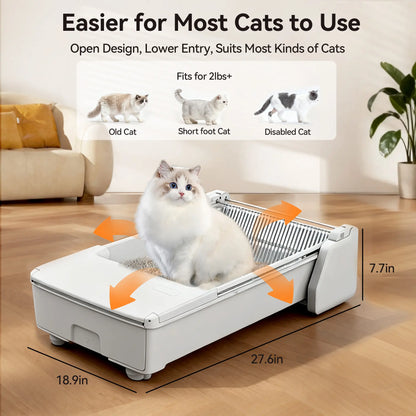 Meowant SC03 Smart Automatic Self-Cleaning Litter Box - X-Large White, 3-Motor System, Dual Rake, Anti-Pinch Tech, Wi-Fi Control, Clumping Litter Odor Control, Home Style for Multiple Cats, Smart Litter Box, Automatic Litter Box
