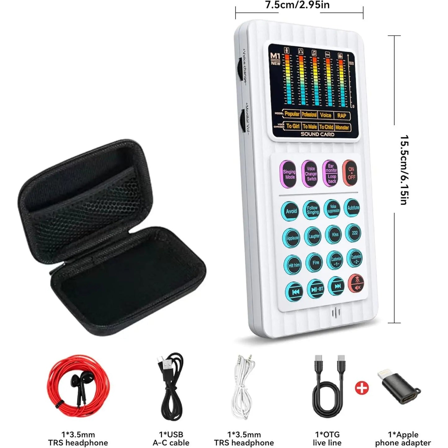 Handheld Live Sound Card Smart Podacsting Audio Mixer/Console, Outdoor Portable Live Streaming,With Smartphone Bluetooth Live Sound Card Kit with Microphone/Headphones Multi-Function Voice Changer Singing, Recording,Gaming,Youtube,Live Broadcast