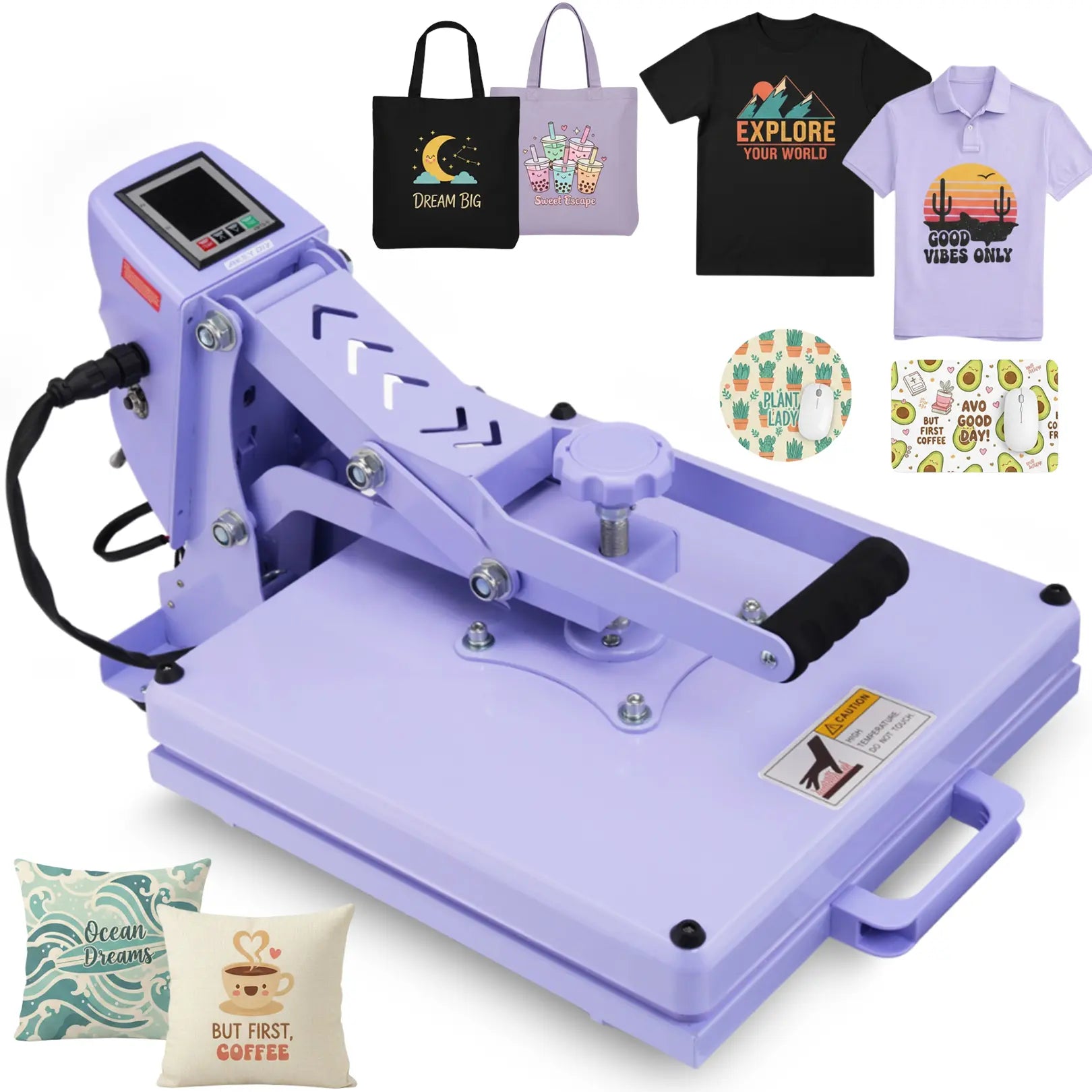 AKEYDIY 15''X15'' Slide‑Out Heat Press Machine, Pink Industrial Clamshell Sublimation Heat Transfer Press with Digital Temperature Control, Ideal for T‑Shirts, Hoodies, Pillows, Canvas Bags, Mouse Pads, Beginner‑Friendly, Summervibes