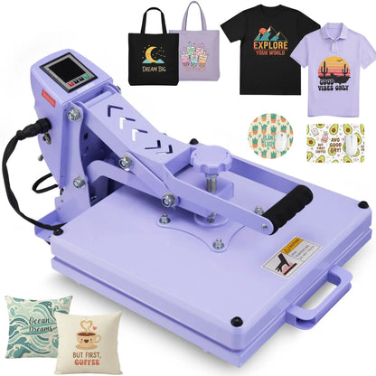 AKEYDIY 15''X15'' Slide‑Out Heat Press Machine, Pink Industrial Clamshell Sublimation Heat Transfer Press with Digital Temperature Control, Ideal for T‑Shirts, Hoodies, Pillows, Canvas Bags, Mouse Pads, Beginner‑Friendly, Summervibes