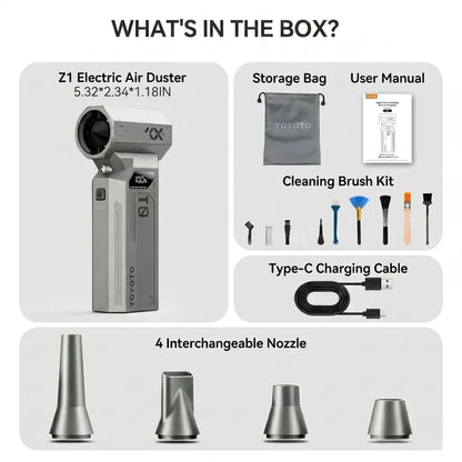 YOYOTO Z1 Compressed Air Duster, 150000RPM Electric Air Duster with LED Display & Brushless Motor, 4-Gear Air Blower Rechargeable with LED Light, Cordless Turbo Fan for Computer, Keyboard, Car, Balloon Inflation, Home & Outdoor Inflatable Applications