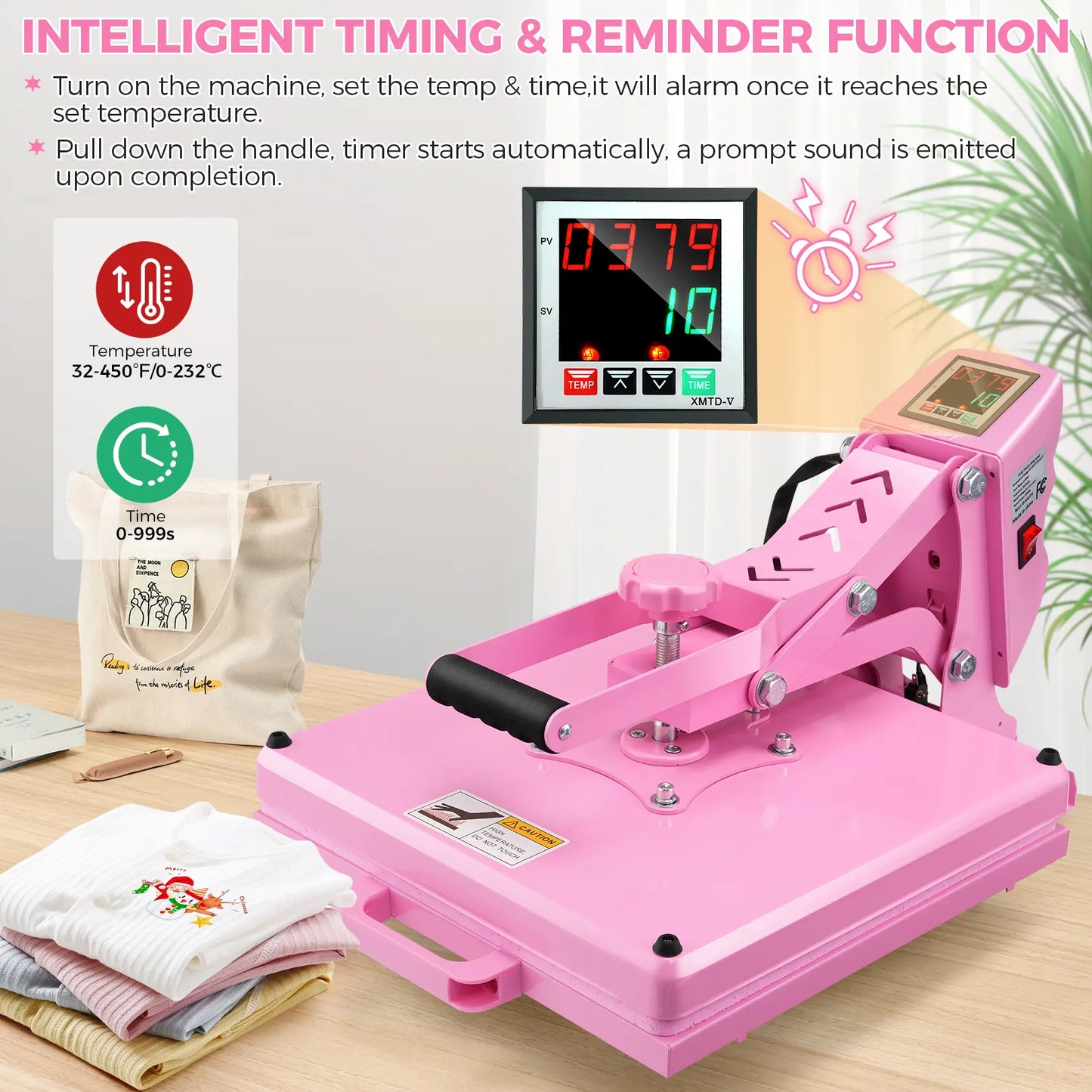 AKEYDIY 15''X15'' Slide‑Out Heat Press Machine, Pink Industrial Clamshell Sublimation Heat Transfer Press with Digital Temperature Control, Ideal for T‑Shirts, Hoodies, Pillows, Canvas Bags, Mouse Pads, Beginner‑Friendly, Summervibes