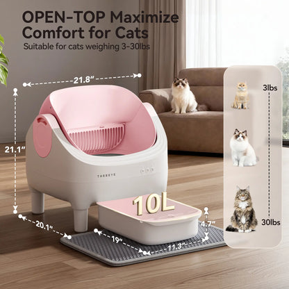 Thereye Open-Top Self-Cleaning Cat Litter Box with App Control Wifi Odor-Free Waste Disposal Includes Trash Bags 10L Capacity for Kittens Weighing from 3 to 30 Pounds.#Summervibes #Petlovers