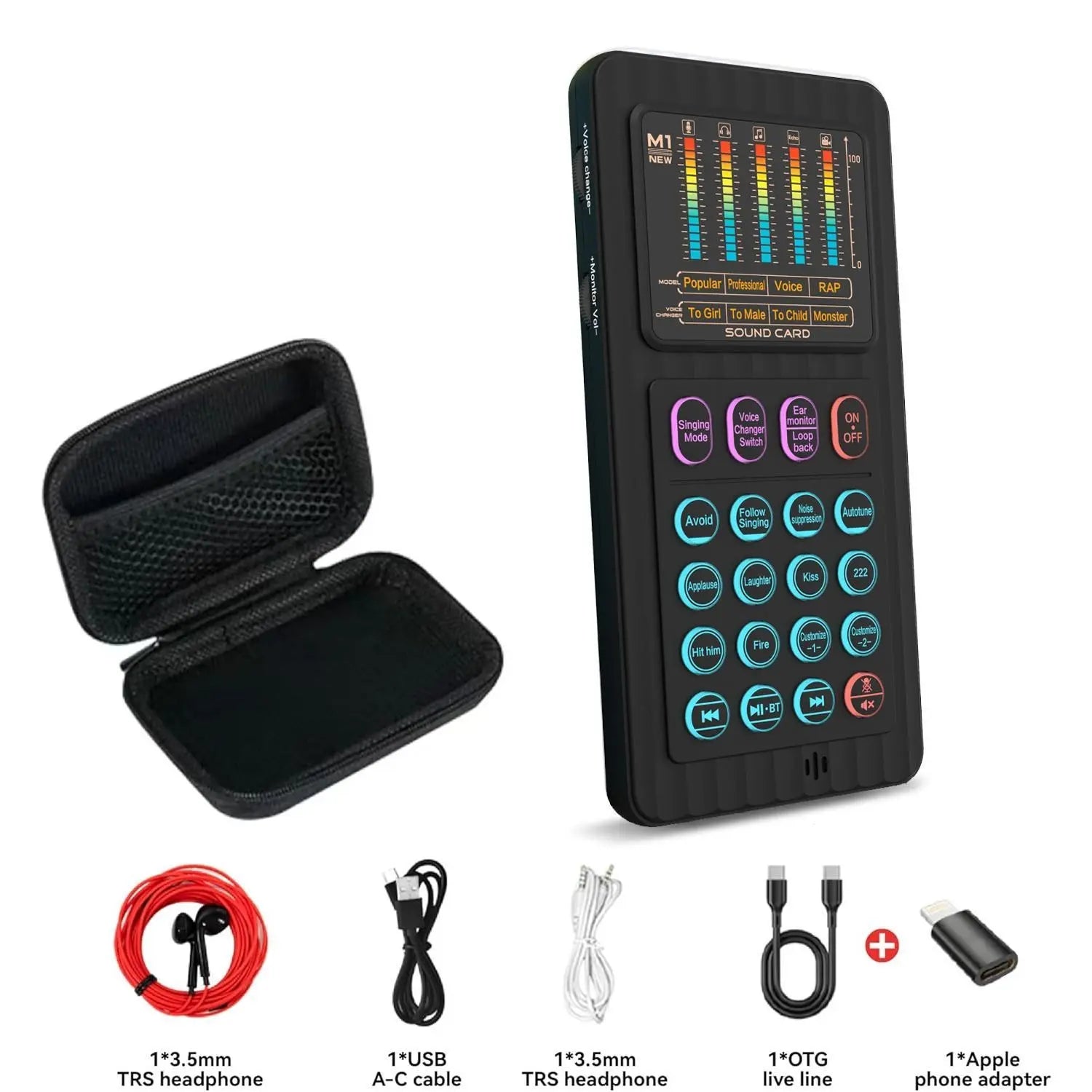 Handheld Live Sound Card Smart Podacsting Audio Mixer/Console, Outdoor Portable Live Streaming,With Smartphone Bluetooth Live Sound Card Kit with Microphone/Headphones Multi-Function Voice Changer Singing, Recording,Gaming,Youtube,Live Broadcast