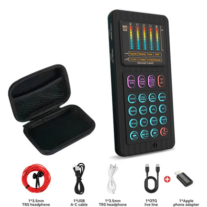 Handheld Live Sound Card Smart Podacsting Audio Mixer/Console, Outdoor Portable Live Streaming,With Smartphone Bluetooth Live Sound Card Kit with Microphone/Headphones Multi-Function Voice Changer Singing, Recording,Gaming,Youtube,Live Broadcast