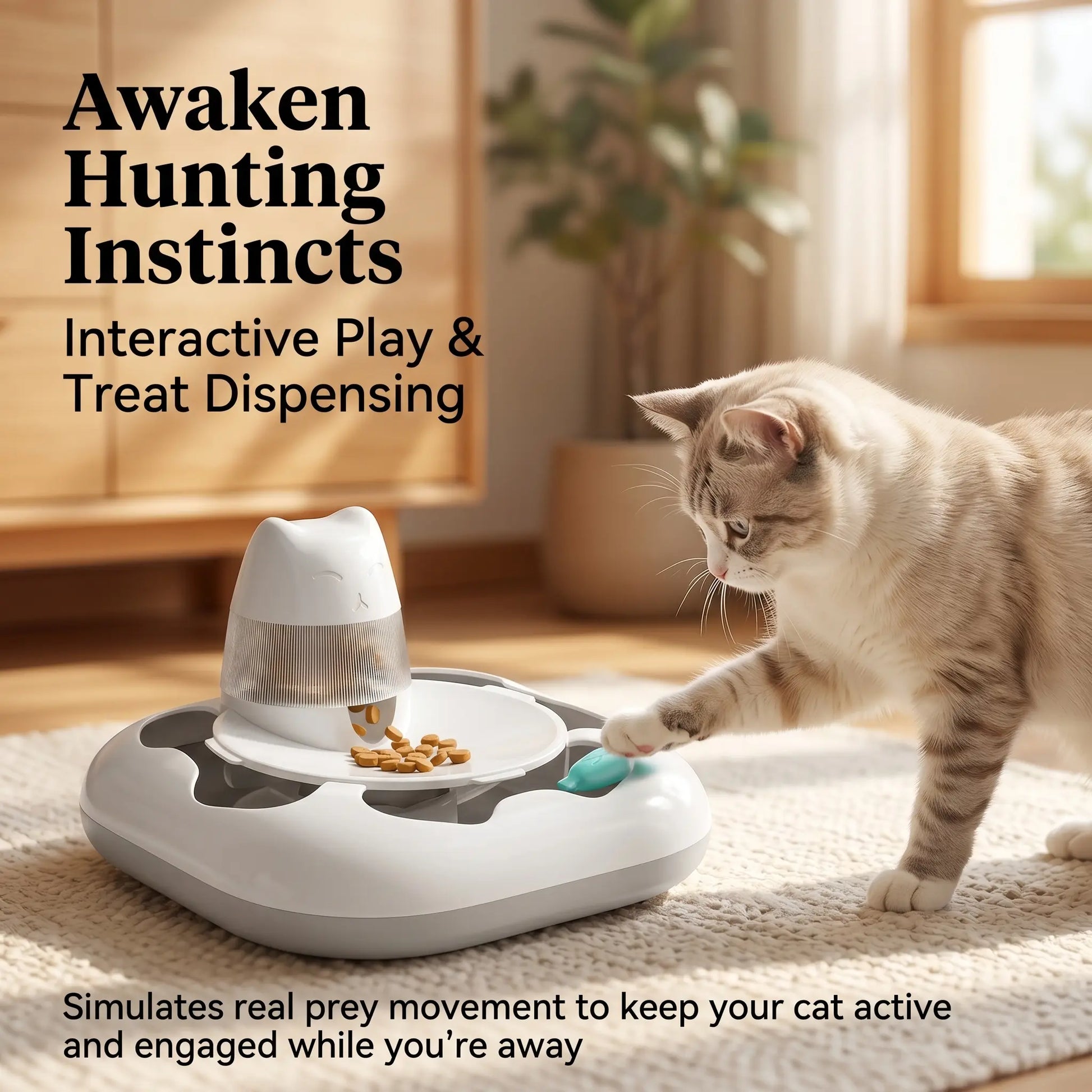 Automatic Motion Cat Enrichment Toy, Interactive USB Rechargeable Cat Toy for Indoor Cats, Hands-Free Play with Optional Treat Dispenser for Boredom and Mental Stimulation,Summerwins
