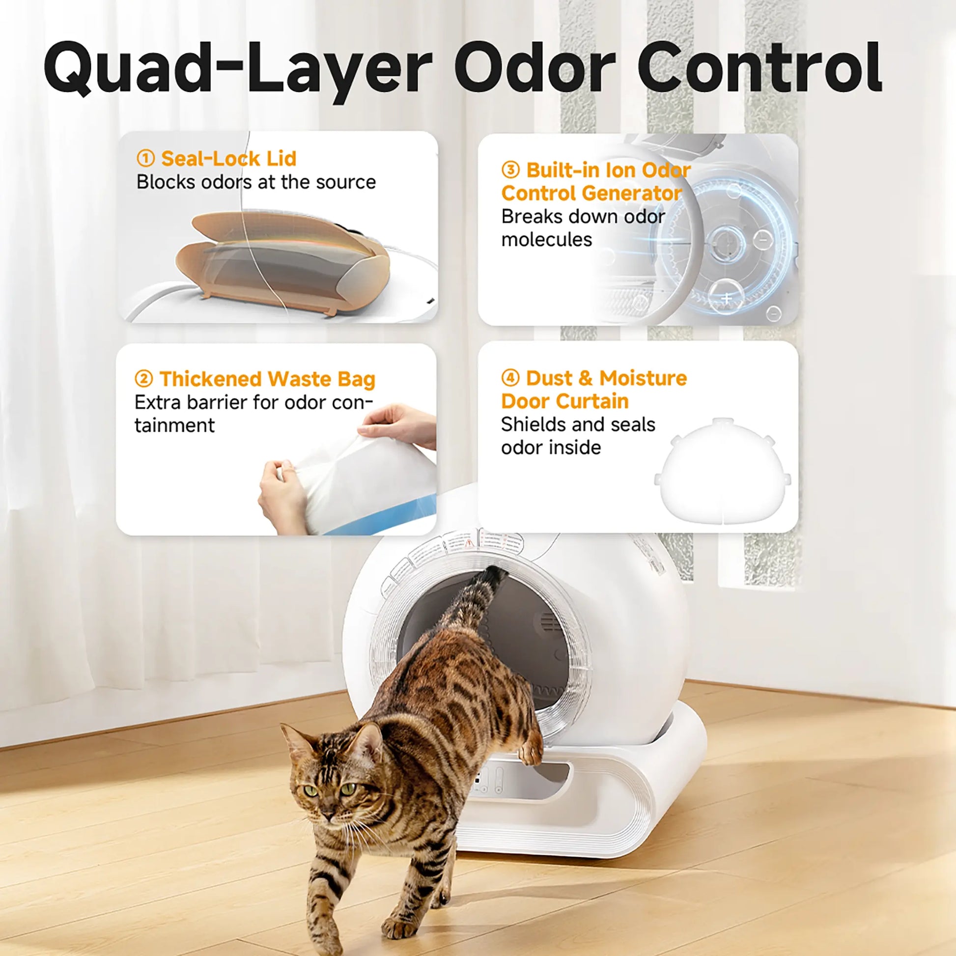 Lelopets D1 Smart Self-Cleaning Automatic Litter Box for Multi-Cats Large Capacity 65L+9L App Control Odor-Free Patented Anti-Pinch #Summervibes #Petlovers