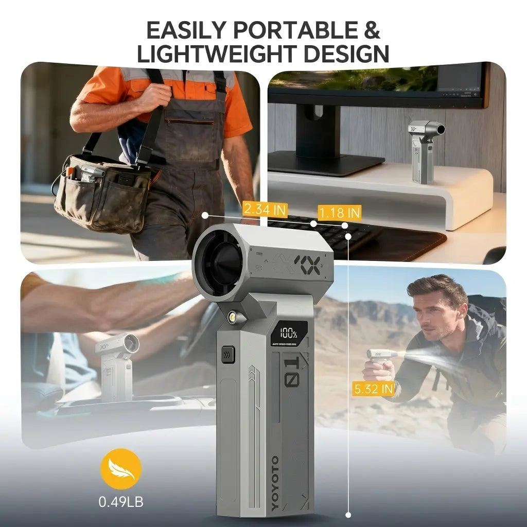 YOYOTO Z1 Compressed Air Duster, 150000RPM Electric Air Duster with LED Display & Brushless Motor, 4-Gear Air Blower Rechargeable with LED Light, Cordless Turbo Fan for Computer, Keyboard, Car, Balloon Inflation, Home & Outdoor Inflatable Applications